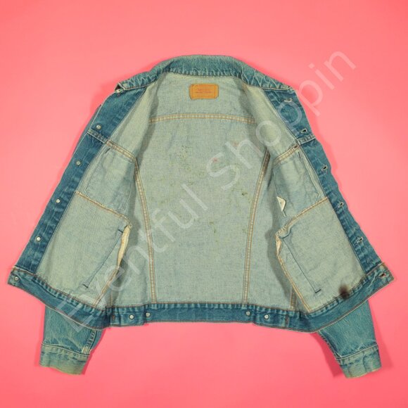 Vintage Levis Jacket Mens 42 M Blue Type 3 Denim Painted 1980s Made In Canada - Picture 7 of 14